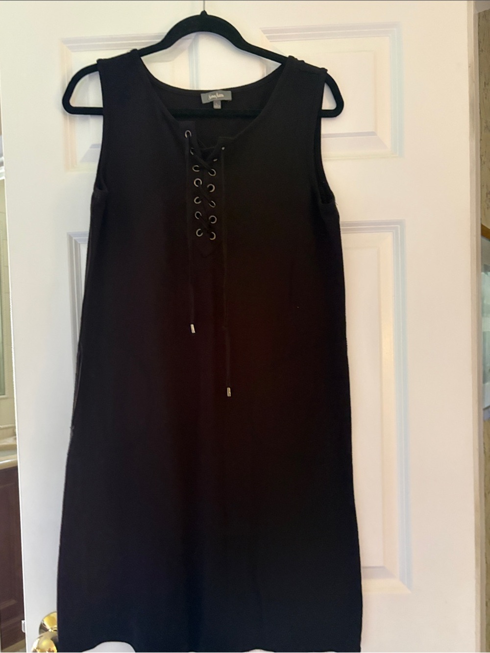 Neiman Marcus Black Sleeveless Lace-Up Shift Dress